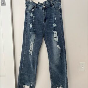 NWT ZigZag Stripe distressed spilt hem jeans size 22